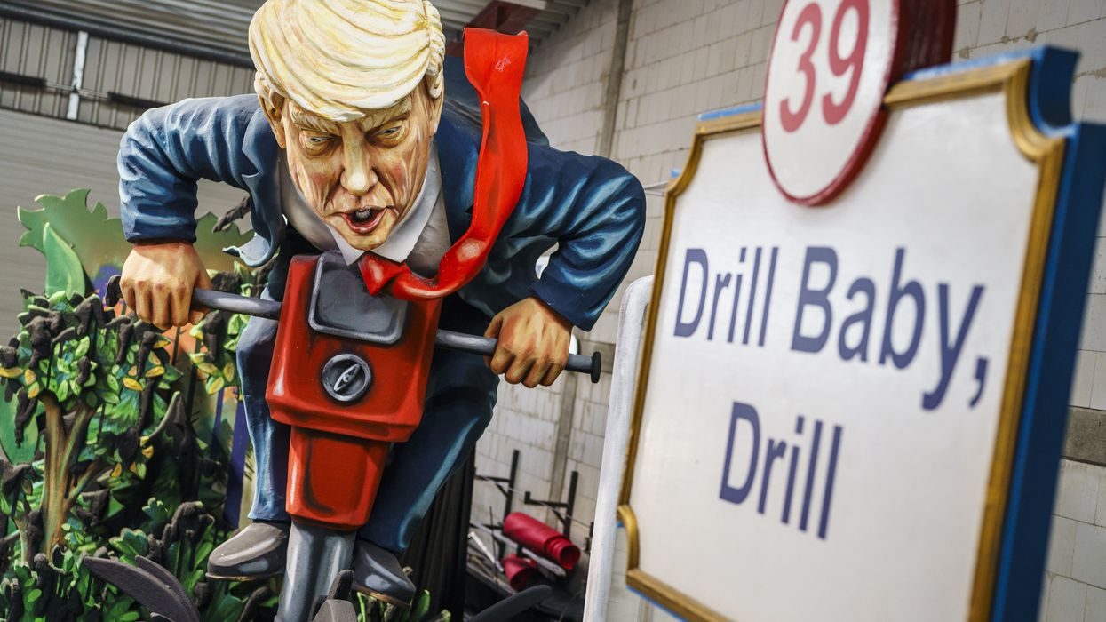 Trump float depicting "Drill, Baby, Drill"