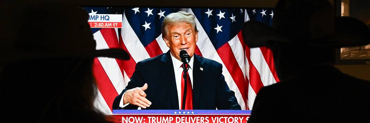 Trump gives victory speech on TV.