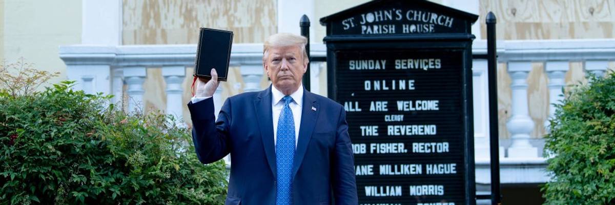 Trump holds up Bible outside church for photo-op