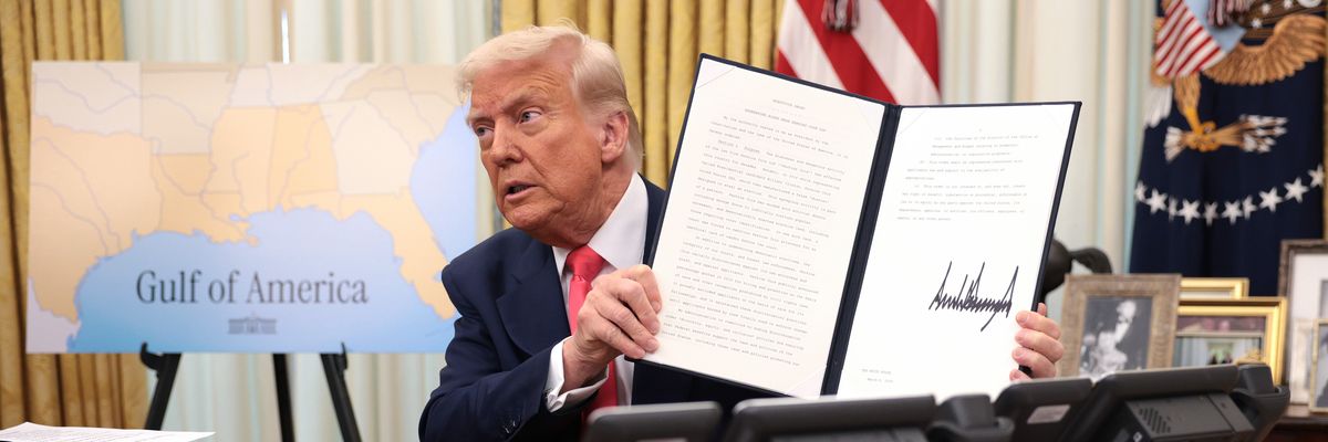 Trump holds up executive order.