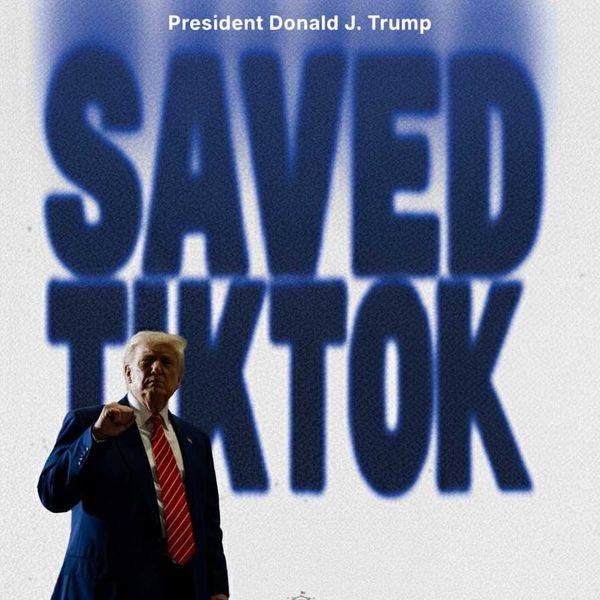 Trump in front of text Save Tiktok