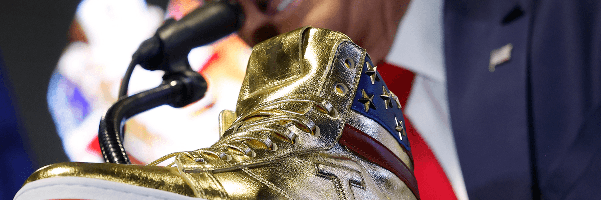 Trump introducing his Never Surrender sneakers at Sneaker Con in Philadelphia on February 17.,