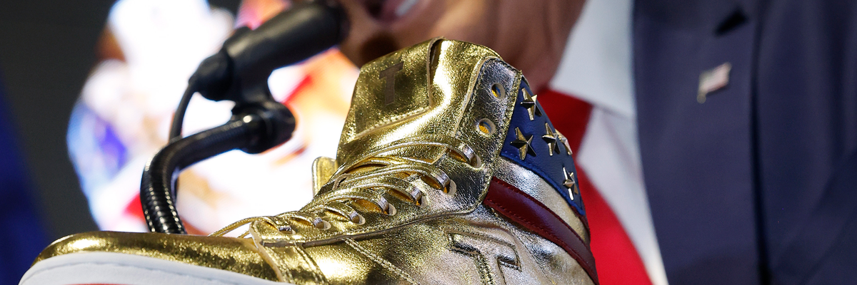 Trump introducing his Never Surrender sneakers at Sneaker Con in Philadelphia on February 17.,