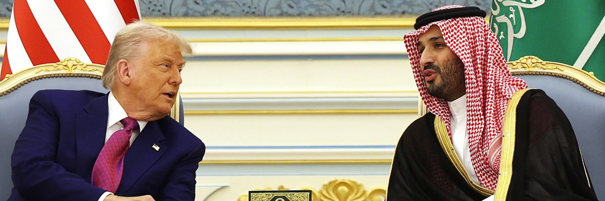 Trump meets with bin Salman in the Saudi palace.