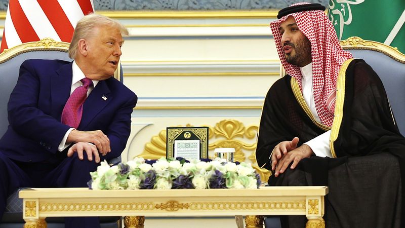 Trump meets with bin Salman in the Saudi palace.