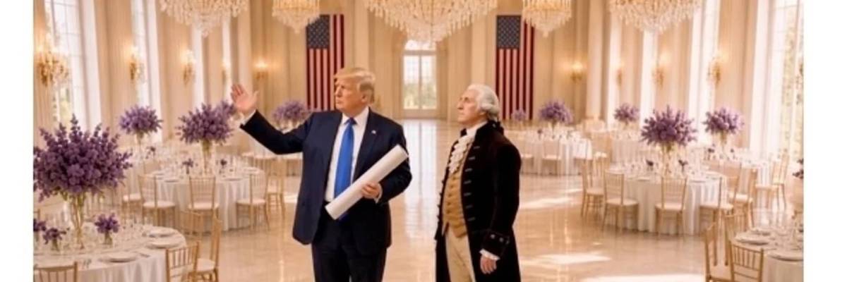 Trump posted AI image of him and Washington in his ballroom