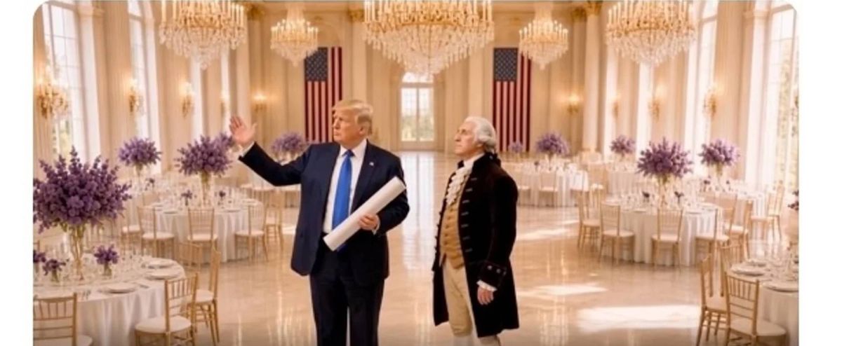 Trump posted AI image of him and Washington in his ballroom