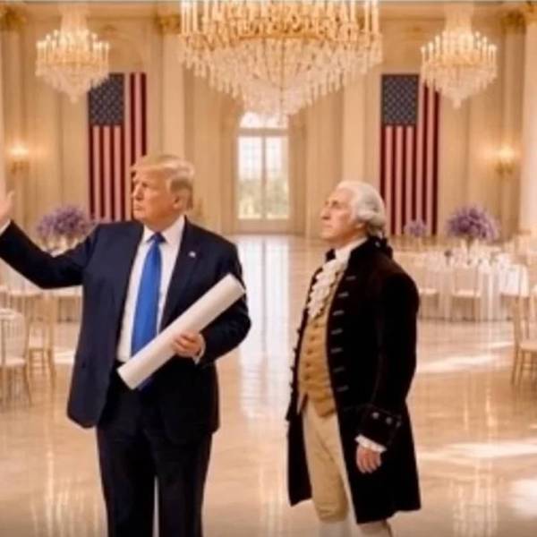 Trump posted AI image of him and Washington in his ballroom