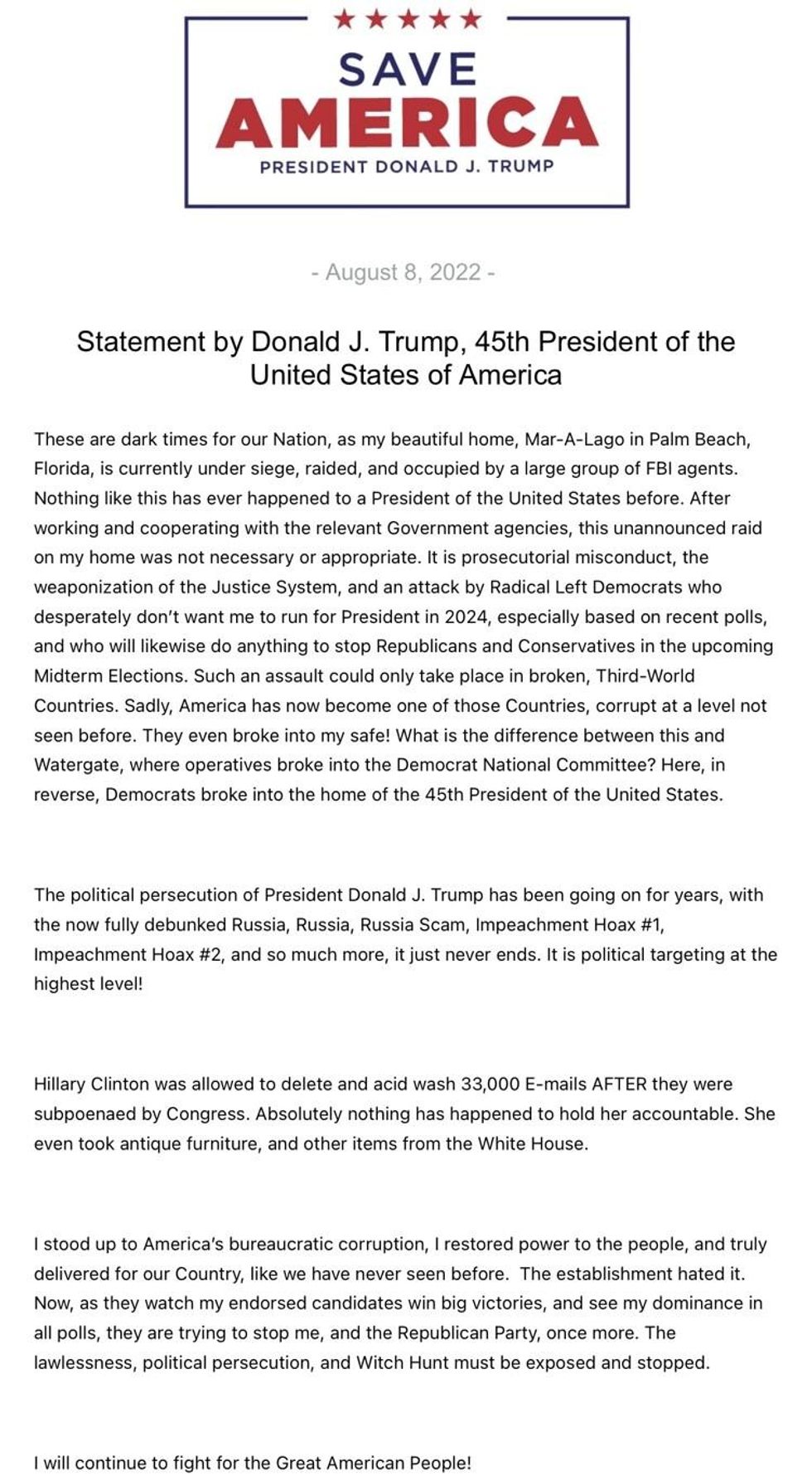 Trump's raid statement