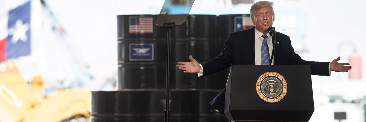 Trump speaks at oil rig.