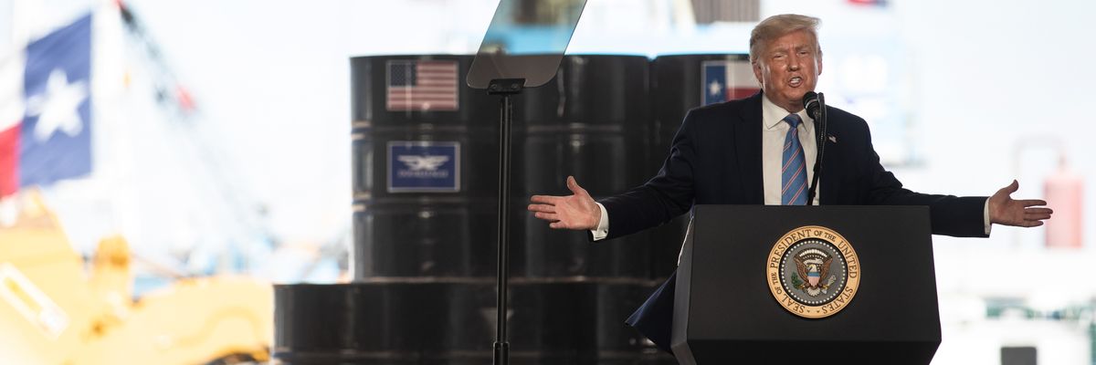 Trump speaks at oil rig.