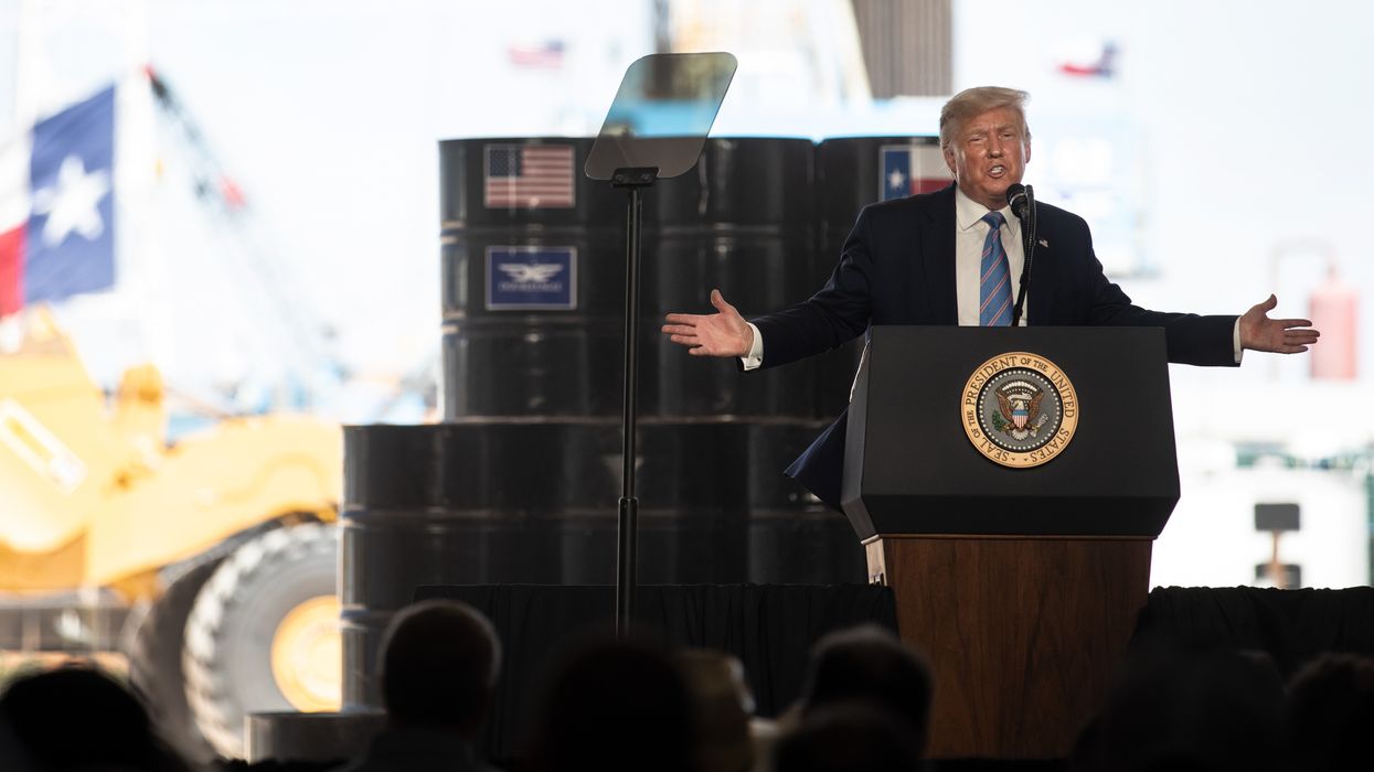 Trump speaks at oil rig.