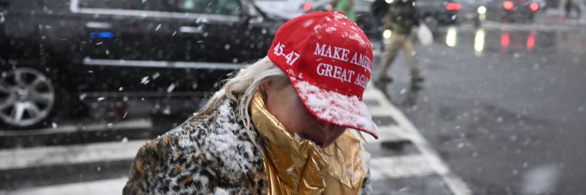 Trump supporter in snow.