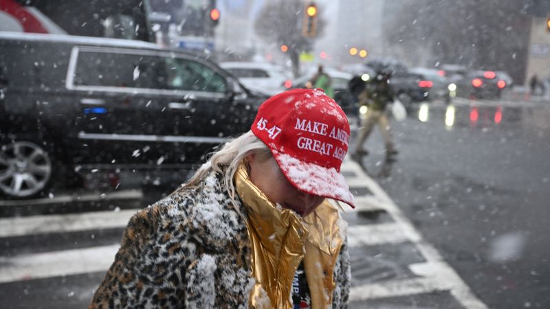 Trump supporter in snow.