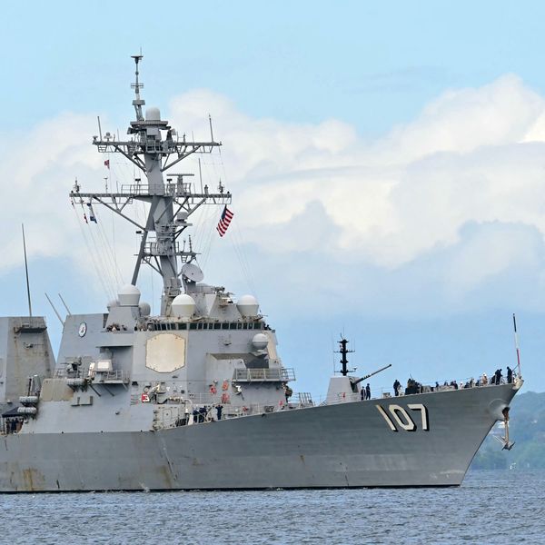 TThe USS Gravely enters the port at Port of Spain, Trinidad and Tobago on October 26, 2025.