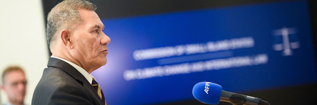 Tuvaluan Prime Minister Kausea Natano speaks in Hamburg