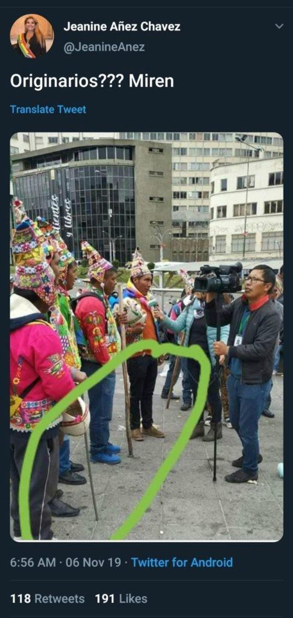 Tweet from Jeanine Anez (11/6/19):