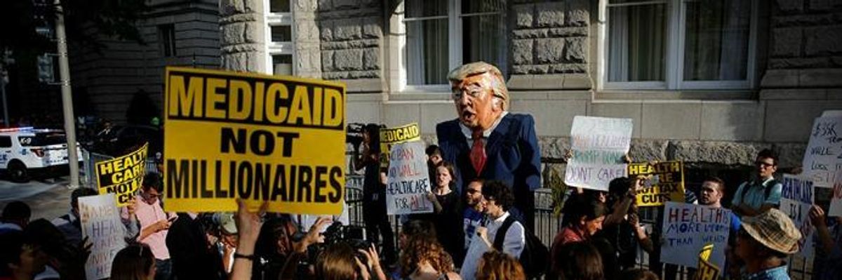 'Flat Out Corrupt': Protests as Trump Headlines Trump Fundraiser at Trump Hotel