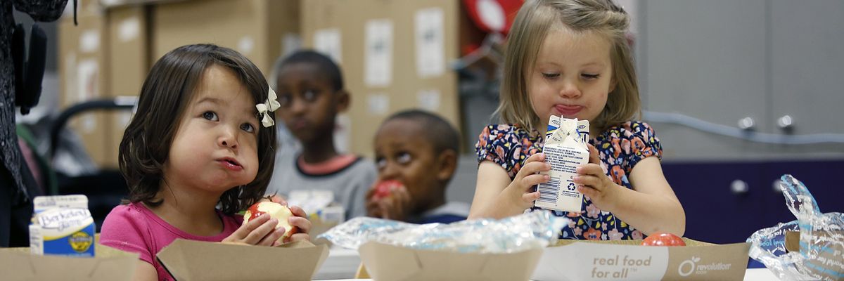 Two girls have lunch