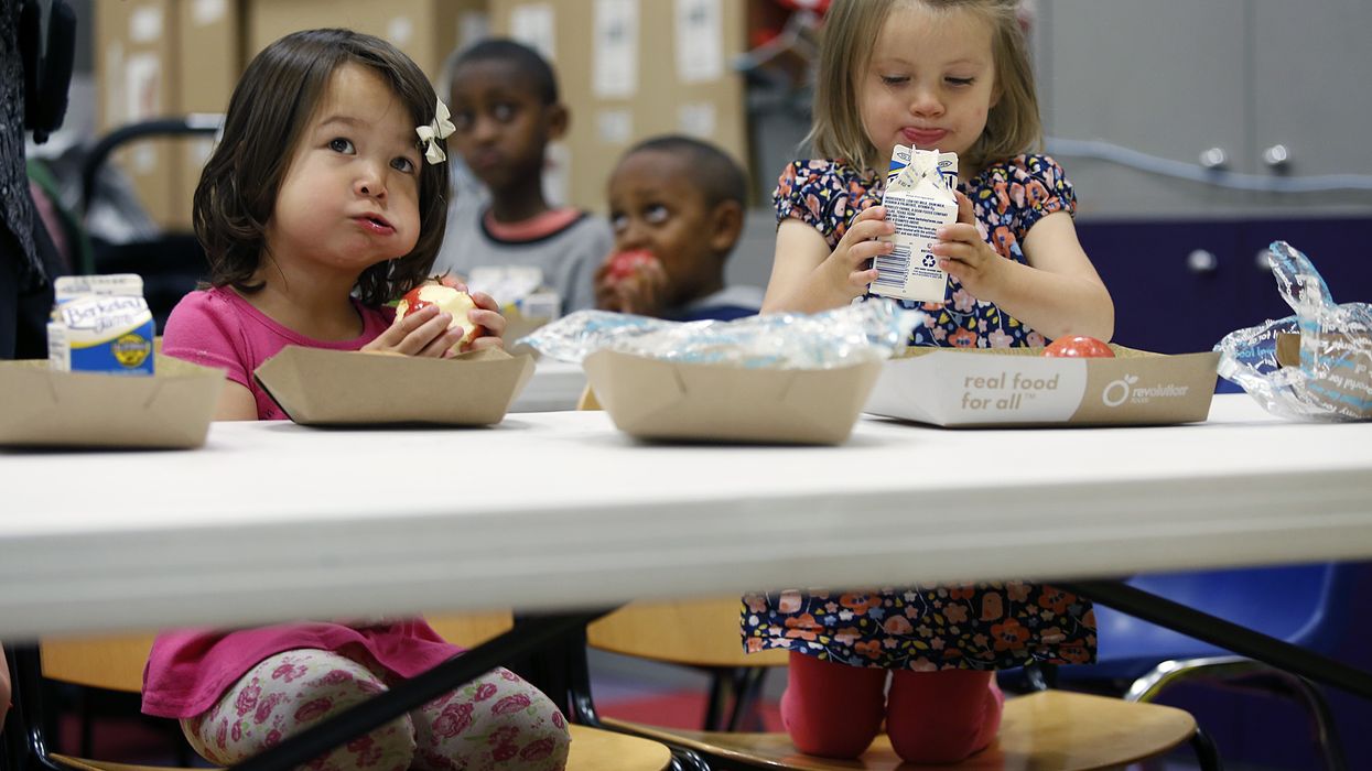 Two girls have lunch