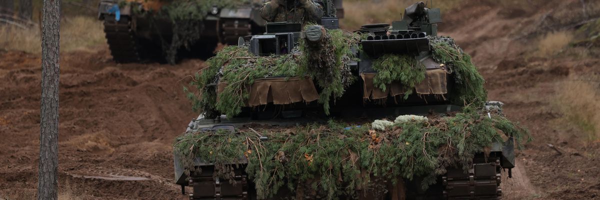 Two Leopard 2A6 main battle tanks of the Bundeswehr, the German armed forces