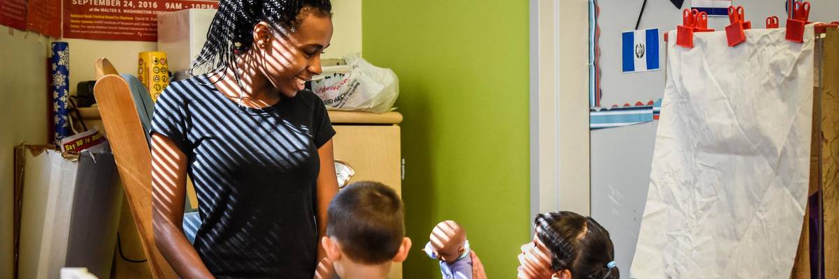 Tyonna Stinnie working toward her certification at SED Child Development Center training for potential childcare workers