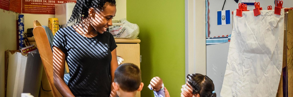 Tyonna Stinnie working toward her certification at SED Child Development Center training for potential childcare workers