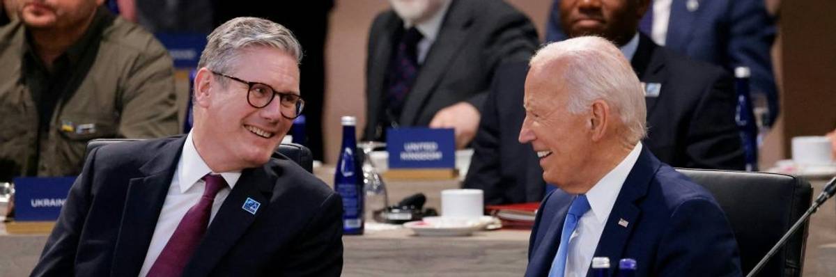 U.K. Prime Minister Keir Starmer speaks with U.S. President Joe Biden