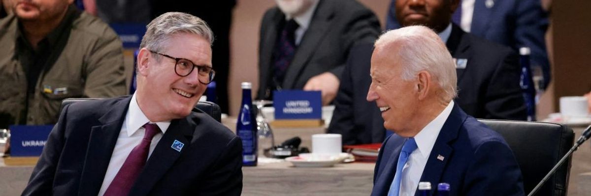 U.K. Prime Minister Keir Starmer speaks with U.S. President Joe Biden