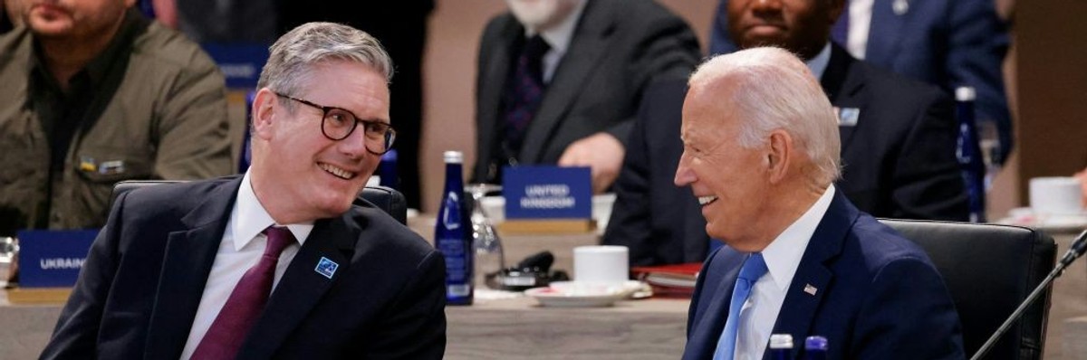 U.K. Prime Minister Keir Starmer speaks with U.S. President Joe Biden