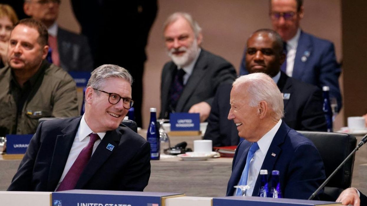 U.K. Prime Minister Keir Starmer speaks with U.S. President Joe Biden