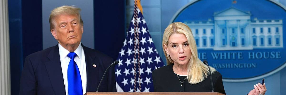 U.S. Attorney General Pam Bondi speaks alongside President Donald Trump
