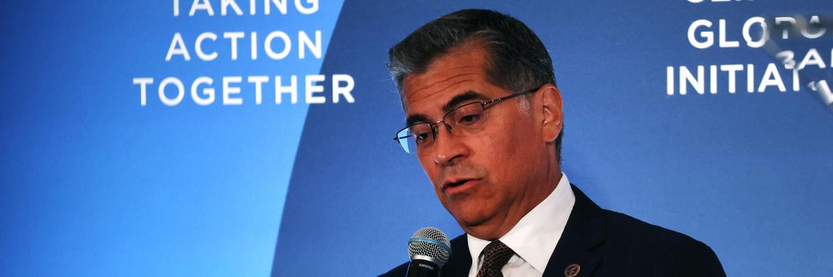 U.S. Health and Human Services Secretary Xavier Becerra speaks at an event