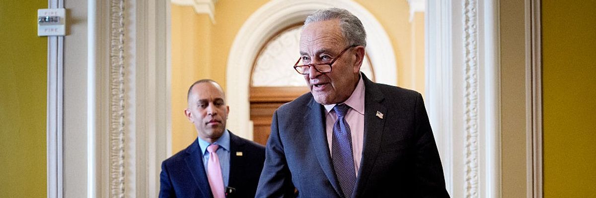 U.S. House Minority Leader Hakeem Jeffries (D-N.Y.) and Senate Minority Leader Chuck Schumer (D-N.Y.)