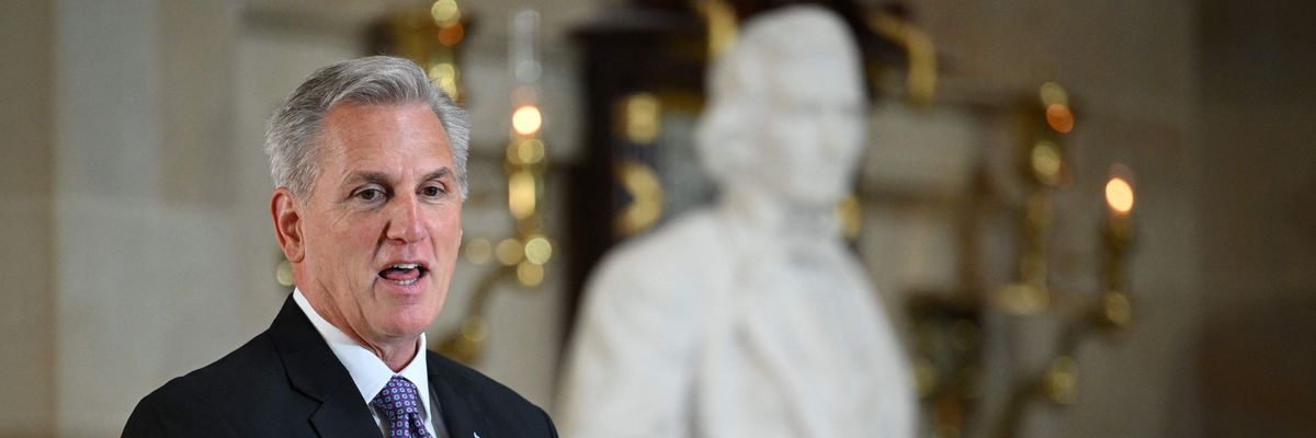 U.S. House Speaker Kevin McCarthy (R-Calif.) speaks in Statuary Hall at the Capitol in Washington, D.C. on May 17, 2023. 