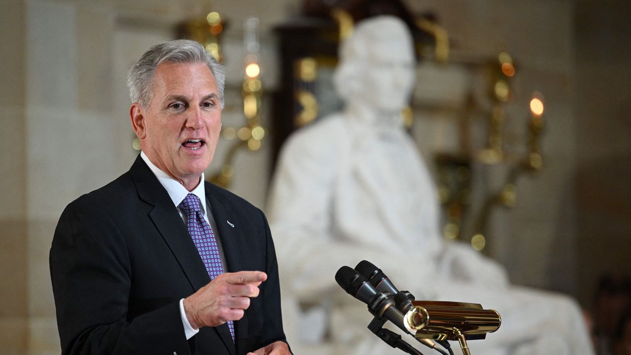 U.S. House Speaker Kevin McCarthy (R-Calif.) speaks in Statuary Hall at the Capitol in Washington, D.C. on May 17, 2023. 