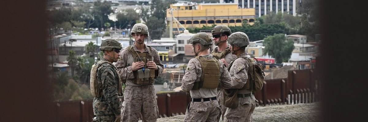 U.S. Marine Corps troops at U.S.-Mexico border near San Diego, California.