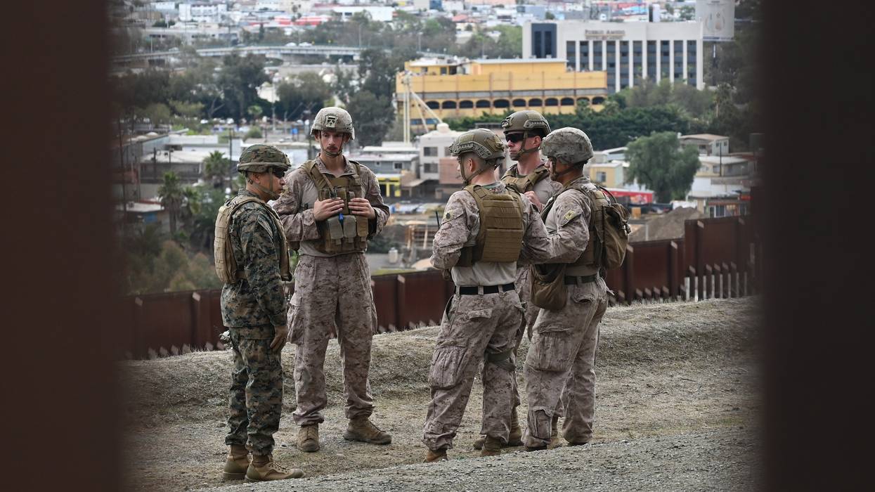 U.S. Marine Corps troops at U.S.-Mexico border near San Diego, California.