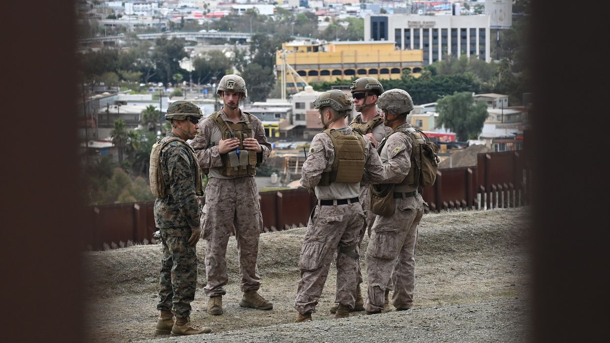 U.S. Marine Corps troops at U.S.-Mexico border near San Diego, California.