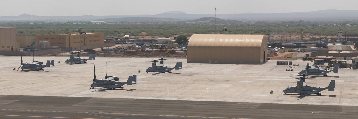 U.S. military aircraft are seen at U.S. Naval Base Camp Lemonnier