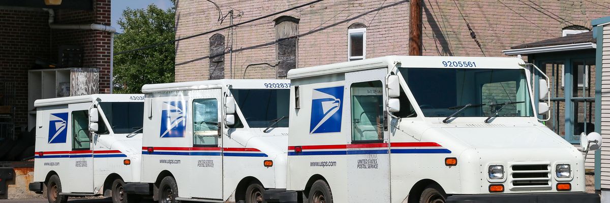 U.S. Postal Service vehicles are pictured in Pennsylvania