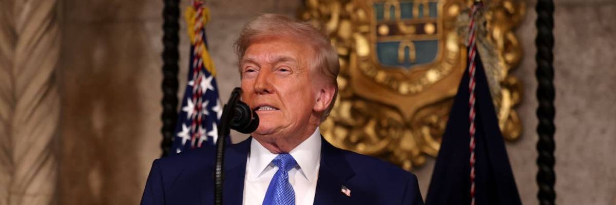 U.S. President Donald Trump delivers remarks at Mar-a-Lago