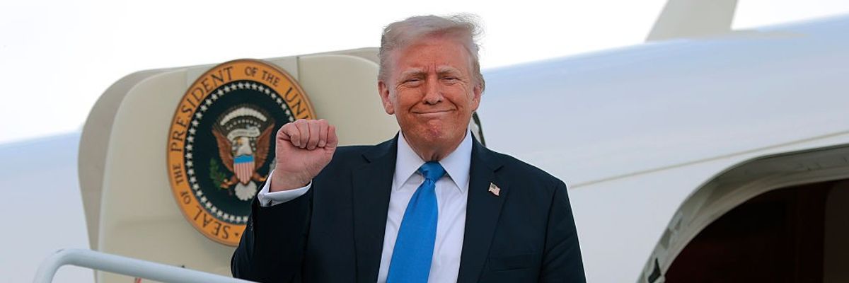 U.S. President Donald Trump disembarks from Air Force One