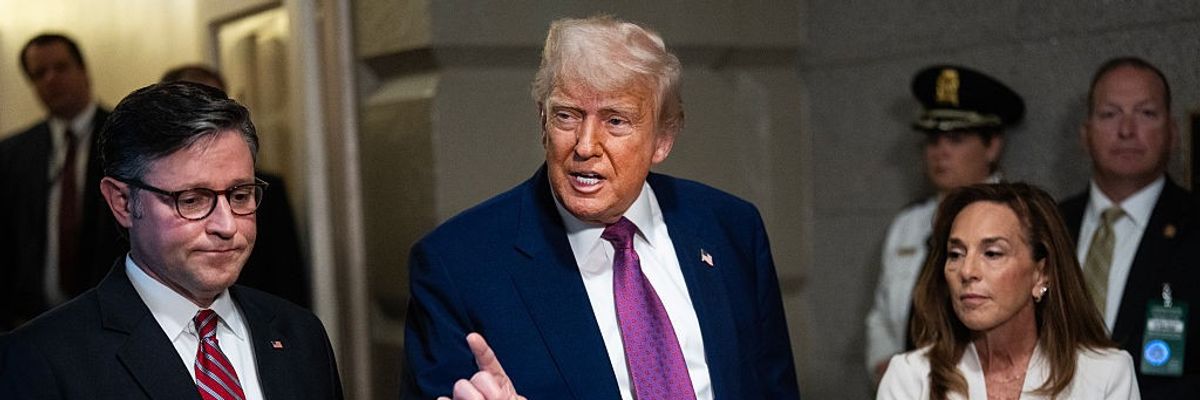 U.S. President Donald Trump House Speaker Mike Johnson, and House Republican Conference Chair Lisa McClain