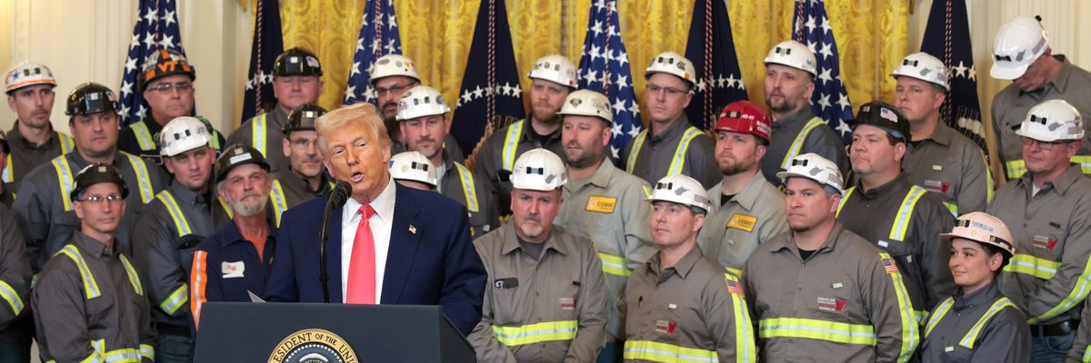U.S. President Donald Trump speaks alongside coal and energy workers