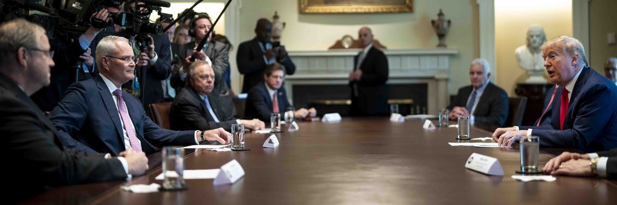 U.S. President Donald Trump speaks during a roundtable meeting with energy sector CEOs