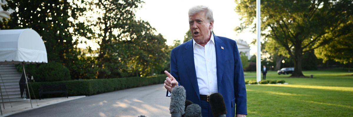 U.S. President Donald Trump speaks to the press