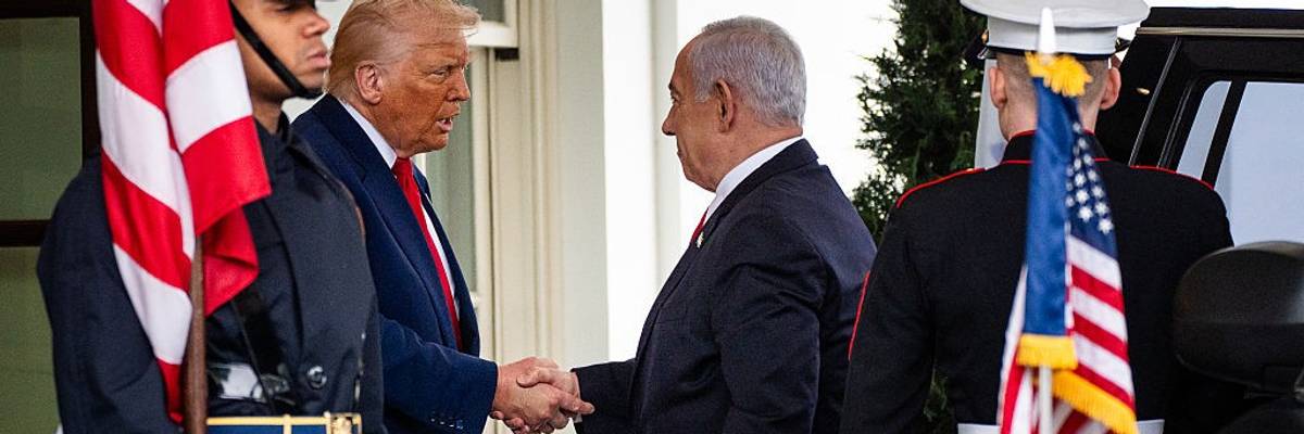 U.S. President Donald Trump welcomes Israeli Prime Minister Benjamin Netanyahu to the White House