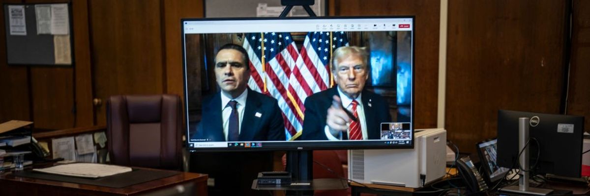 U.S. President-elect Donald Trump appears remotely for a sentencing hearing