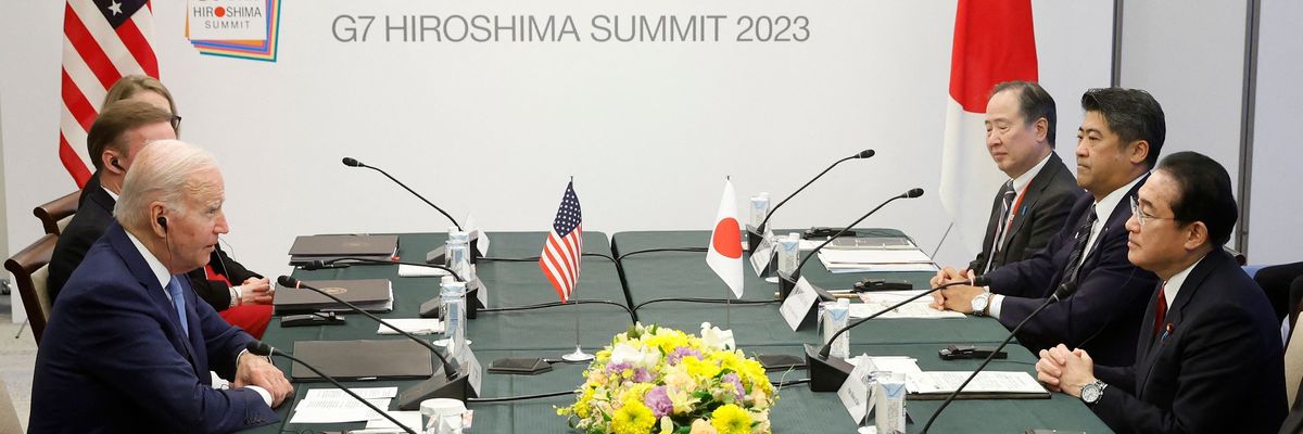 U.S. President Joe Biden and Japanese Prime Minister Fumio Kishida attend the G7 meeting